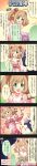  1boy 1girl 5koma ahoge blonde_hair character_name comic formal green_eyes head_out_of_frame highres idolmaster idolmaster_cinderella_girls japanese_clothes kimono kite long_image official_art producer_(idolmaster) satou_shin suit tall_image twintails 