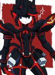  1girl absurdres black_hair blue_eyes breasts commentary creator_connection darling_in_the_franxx english_commentary fusion highres kill_la_kill matoi_ryuuko medium_breasts multicolored_hair redhead robot_joints scissor_blade senketsu short_hair solo strelizia symbol-shaped_pupils tail thrusters trigger_(company) two-tone_hair weapon white_skin zana 