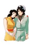  1boy 1girl black_hair fa_yuiry gundam hand_holding highres kamille_bidan short_hair teikoku_jokyoku uniform white_background zeta_gundam 