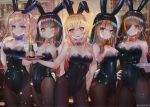  5girls animal_ears anti-rain_(girls_frontline) bangs bare_shoulders black_leotard blonde_hair blue_eyes blush bow bowtie braid breasts brown_eyes brown_hair bunnysuit cleavage closed_mouth commentary_request confetti covered_navel detached_collar eyebrows_visible_through_hair eyepatch fake_animal_ears girls_frontline gloves green_hair hair_between_eyes hair_ornament hanato_(seonoaiko) hand_on_hip hand_up heterochromia holding holding_tray indoors large_breasts leotard light_particles long_hair looking_at_viewer m16a1_(girls_frontline) m4_sopmod_ii_(girls_frontline) m4a1_(girls_frontline) mole mole_under_eye multicolored_hair multiple_girls open_mouth orange_eyes pantyhose pink_hair rabbit_ears red_eyes redhead ro635_(girls_frontline) scar scar_across_eye side_ponytail sidelocks smile st_ar-15_(girls_frontline) streaked_hair tail tray twintails twitter_username white_hair wrist_cuffs yellow_eyes 