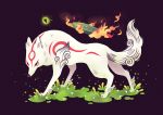  amaterasu commentary english_commentary flower from_side full_body grass heikala no_humans ookami_(game) white_flower wolf 