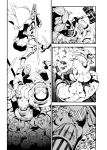  4koma 6+boys ambiguous_gender armor armored_boots attack battle blood boots cape clenched_teeth closed_eyes comic crowd death full_armor hammer helmet highres holding holding_sword holding_weapon kingtime looking_at_another male_focus monochrome motion_lines multiple_boys muscle original silent_comic sword teeth weapon 