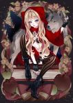  1girl blonde_hair boots highres little_red_riding_hood little_red_riding_hood_(grimm) long_hair original user_hzep4533 wolf 