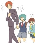  3boys age_difference amuro_ray backpack bag gundam gundam_zz judau_ashta kamille_bidan kindergarten male_focus mobile_suit_gundam multiple_boys school_uniform short_hair sirokuro82408-kawosin538 zeta_gundam 