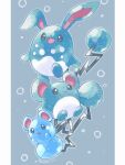  :d azumarill azurill bubble closed_mouth commentary_request happy highres kotone11152 marill no_humans open_mouth pillarboxed pokemon pokemon_(creature) smile tongue twitter_username 