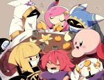 1other 3boys 4girls blush cloak closed_eyes cup flamberge_(kirby) food food_on_head francisca_(kirby) fruit glowing glowing_eyes hal_laboratory_inc. hat horns hoshi_no_kirby hoshi_no_kirby_wii hyness kirby kirby&#039;s_return_to_dream_land kirby:_planet_robobot kirby:_star_allies kirby_(series) kirby_triple_deluxe kotatsu looking_at_another magolor mandarin_orange messy_hair multiple_boys multiple_girls nintendo object_on_head pink_hair pink_skin redhead short_hair smile susie_(kirby) suzuyuki_cafe table taranza white_hair yellow_eyes zan_partizanne