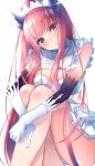  1girl absurdres fate/grand_order fate_(series) gloves highres knees_to_chest long_hair looking_at_viewer maid maid_headdress medb_(fate)_(all) medb_(fate/grand_order) orange_eyes panties redhead sitting solo suisen-21 underwear 