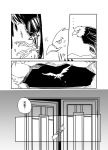  animal bird broken comic door eagle greyscale monochrome no_humans ofuda touhou translation_request yamato_junji 
