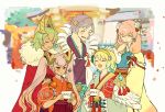  1boy 4girls blonde_hair blue_hair brother_and_sister closed_eyes dark_skin earrings feather_trim fire_emblem fire_emblem_heroes fjorm_(fire_emblem_heroes) flower fur_trim gradient_hair green_hair gunnthra_(fire_emblem) hair_flower hair_ornament hand_on_another&#039;s_head hands_on_another&#039;s_shoulders hrid_(fire_emblem_heroes) japanese_clothes jewelry kimono laegjarn_(fire_emblem_heroes) laevateinn_(fire_emblem_heroes) long_hair long_sleeves multicolored_hair multiple_girls nintendo obi open_mouth pink_hair red_eyes sasaki_(dkenpisss) sash short_hair short_sleeves siblings silver_hair sisters smile twintails wide_sleeves 