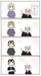  /\/\/\ 3girls 4koma absurdres ahoge bangs bell black_robe blonde_hair blush_stickers bow brown_eyes closed_mouth comic crossed_arms eyebrows_visible_through_hair fate/grand_order fate_(series) green_bow hair_between_eyes hair_bow headpiece highres holding holding_wand jeanne_d&#039;arc_(alter)_(fate) jeanne_d&#039;arc_(fate) jeanne_d&#039;arc_(fate)_(all) jeanne_d&#039;arc_alter_santa_lily light_brown_hair long_sleeves multiple_girls open_mouth purple_shirt ranf robe shirt short_sleeves sleeves_past_wrists striped striped_bow translation_request trembling violet_eyes wand wavy_mouth white_hair wide_sleeves 