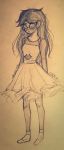  1girl absurdres alyssa_hoffee arms_behind_back artist_name character_name closed_eyes commentary dated dress english_commentary full_body glasses highres homestuck jade_harley long_hair long_sleeves photo round_eyewear sepia solo 