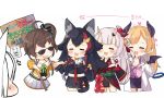  /\/\/\ 5girls :3 :d =_= animal_ear_fluff animal_ears bat_wings bell black_hair black_kimono black_shirt black_skirt black_wings blonde_hair blush brown_hair character_request chibi closed_eyes cowboy_shot cropped_legs demon_girl demon_horns demon_wings detached_sleeves drooling hair_bell hair_bun hair_ornament hand_to_own_mouth hand_up holding holding_collar holding_sign hololive horns japanese_clothes kimono kokka_han labcoat long_hair mask mask_on_head midriff multicolored_hair multiple_girls nakiri_ayame natsuiro_matsuri navel off-shoulder_shirt off_shoulder oni oni_horns oni_mask ookami_mio open_mouth out_of_frame pencil_skirt pink_shirt pleated_skirt puffy_short_sleeves puffy_sleeves purple_skirt redhead shirakami_fubuki shirt short_kimono short_sleeves side_bun sign silver_hair skirt smile streaked_hair sunglasses sweat tail translation_request very_long_hair virtual_youtuber white_background white_hair white_skirt wide_sleeves wings yellow_shirt yuzuki_choco 