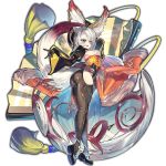  1girl animal_ears ass black_legwear blush detached_sleeves earrings full_body gloves jewelry last_period long_hair official_art open_mouth solo tail white_hair whoopin 