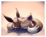  cat closed_eyes closed_mouth creature creatures_(company) delano-laramie eevee game_freak gen_1_pokemon gen_3_pokemon happy heart lying nintendo no_humans on_stomach pokemon pokemon_(creature) sepia_background skitty sleeping smile watermark web_address 