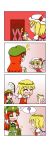  &gt;_&lt; 3girls 4koma ? ^_^ absurdres bangs blonde_hair braid chibi chinese_clothes closed_eyes closed_eyes comic commentary_request door dress eyebrows_visible_through_hair fairy_wings fangs flandre_scarlet flat_cap green_vest hand_behind_head hat hat_ribbon head_wreath highres holding_person holding_wreath hong_meiling lily_white long_hair mob_cap motion_lines multiple_girls no_hat no_headwear o_o open_mouth outstretched_arms parted_bangs pink_dress pointing puffy_short_sleeves puffy_sleeves rakugaki-biyori rapeseed_blossoms red_vest redhead ribbon shirt short_hair short_sleeves side_ponytail silent_comic solid_oval_eyes spoken_question_mark spread_arms star sweatdrop touhou twin_braids very_long_hair vest white_shirt wings 