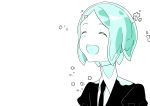  1other absurdres androgynous aqua_hair closed_eyes colored_eyelashes crystal_hair gem_uniform_(houseki_no_kuni) happy highres houseki_no_kuni necktie open_mouth phosphophyllite short_hair smile solo upper_body white_background 