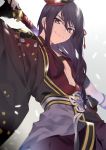  1boy black_eyes black_hair bracelet japanese_clothes jewelry long_hair looking_at_viewer male_focus mask sachico66 smile solo sword tales_of_(series) tales_of_vesperia violet_eyes weapon yuri_lowell 