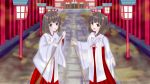  2girls atsuko_tsen broom highres japanese_clothes miko multiple_girls original shrine 