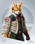  1boy animal fox fox_mccloud furry gloves highres jacket microphone nintendo no_humans raf_grassetti scouter solo star_fox super_smash_bros. 