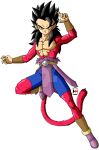  1boy abs black_hair commentary darkhameleon dragon_ball dragon_ball_gt dragon_ball_super english_commentary fur highres kyabe long_hair looking_at_viewer male_focus monkey_tail muscle shirtless short_hair spiky_hair super_saiyan_4 tail white_background wristband yellow_eyes 