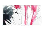  2others absurdres androgynous black_eyes black_hair colored_eyelashes crystal_hair eyebrows_visible_through_hair face-to-face hand_on_another&#039;s_face highres houseki_no_kuni looking_at_another multiple_others obsidian_(houseki_no_kuni) red_beryl_(houseki_no_kuni) red_eyes redhead white_skin 