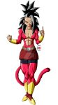  1girl abs black_hair breasts commentary darkhameleon dragon_ball dragon_ball_gt dragon_ball_super earrings english_commentary fur highres hoop_earrings jewelry kale_(dragon_ball) long_hair looking_at_viewer medium_breasts midriff monkey_tail muscle navel ponytail shirtless single_hair_intake smile spiky_hair tail 