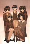  long_hair nakajima_atsuko necktie pantyhose pearl_necklace ranma-chan ranma_1/2 saotome_ranma scarf sepia shampoo_(ranma_1/2) tendo_akane tendo_kasumi tendo_nabiki tendou_akane tendou_kasumi tendou_nabiki 