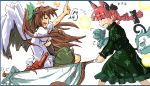  brown_hair kaenbyou_rin long_hair red_hair reiuji_utsuho shin'ya_(nanp) shinya_(nanpp) skull touhou wheelbarrow wings 