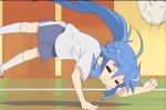  :3 action aspect_ratio blue_hair cap izumi_konata lucky_star ponytail volleyball 