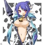  animal_costume animal_ears blue_hair breasts collar cow_girl cow_print cowgirl horns judith large_breasts pointy_ears red_eyes smile tail tales_of_(series) tales_of_vesperia 