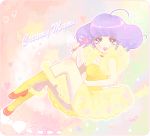  ahoge creamy_mami dress frills heart idol magical_girl mahou_no_tenshi_creamy_mami microphone morisawa_yuu pinkmm purple_hair smile socks solo star 