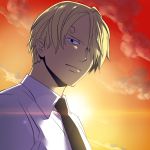  facial_hair hair_over_one_eye highres hinoe male male_only necktie one_piece sanji stubble sunset 