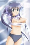  blue_hair buruma gym_uniform kanon kawasumi_mai locker_room long_hair ponytail shirt_lift undressing 