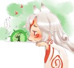  amaterasu animal_ears enraku_(pixiv) heart issun okami personification red_eyes translation_request tsuutenkaaku white_hair 