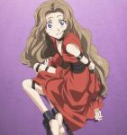  bad_proportions barefoot blue_eyes brown_hair cap chain chains code_geass detached_sleeves dress feet highres kneeling long_hair looking_back nunnally_lamperouge screencap shocked slave_uniform soles spoilers stitched strap straps surprise surprised thigh_strap 