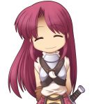  armor chibi closed_eyes gloves jewelry necklace novice purple_hair raglan_sleeves ragnarok_online smile sword weapon 