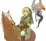  blue_eyes epona gloves horse imp link master_sword midna nintendo pointy_ears red_eyes shield smile sword the_legend_of_zelda twilight_princess weapon 