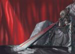  armored_dress black_saber blonde_hair dark_excalibur dark_saber dress fate/stay_night fate_(series) saber saber_alter shiri_(yam) short_hair solo sword throne weapon 