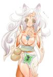  :o animal_ears bodypaint breasts brown_eyes cleavage enraku_(pixiv) issun japanese_clothes large_breasts long_hair okami personification silver_hair tattoo tsuutenkaaku 