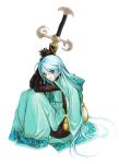  blue_hair kita_senri kita_senri_(artist) long_hair sitting sword weapon 