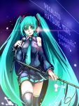  blue_eyes blue_hair detached_sleeves hatsune_miku long_hair microphone microphone_stand necktie skirt suoni_(deeperocean) thigh-highs thighhighs twintails vocaloid 