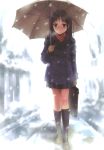  goto_p highres japanese_clothes long_hair school_uniform skirt snow socks umbrella winter_uniform 