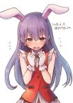  1girl animal_ears bangs blue_hair blush commentary_request dated earrings eyebrows_visible_through_hair gloves hair_between_eyes highres jewelry korekara_no_someday long_hair looking_at_viewer love_live! love_live!_school_idol_project miyamae_porin neck_ribbon open_mouth rabbit_ears ribbon simple_background sleeveless solo sonoda_umi tearing_up twitter_username upper_body white_background white_gloves yellow_eyes 