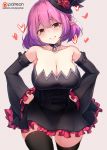  1girl bare_shoulders breasts donedone dress flower hair_between_eyes hat hat_flower heart large_breasts looking_at_viewer lucid maplestory pantyhose pink_eyes pink_hair smile 