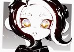  1girl :o agent_8 blue_eyes bright_pupils fang medium_hair multicolored multicolored_eyes octarian octoling open_mouth shimidu_sp solo splatoon splatoon_(series) splatoon_2 splatoon_2:_octo_expansion spot_color suction_cups tentacle_hair upper_body white_pupils yellow_eyes 