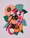  artist_name flower grey_background highres leaf meyoco nike no_humans original plant red_footwear shoelaces shoes simple_background sparkle sunflower 