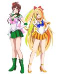  2girls bishoujo_senshi_sailor_moon commentary_request cosplay highres multiple_girls nikaidou_saki pirochi sailor_jupiter sailor_jupiter_(cosplay) sailor_venus sailor_venus_(cosplay) yuugiri_(zombie_land_saga) zombie_land_saga 