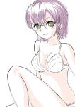  1girl bra breasts chrono_trigger cleavage commentary_request glasses lucca_ashtear panties purple_hair s-a-murai short_hair smile underwear 