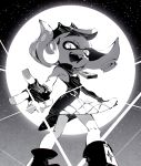  +_+ 1girl :d bare_shoulders bike_shorts domino_mask dress fingerless_gloves full_moon gloves hime_(splatoon) mask moon open_mouth shimidu_sp short_hair shorts_under_dress sleeveless sleeveless_dress smile solo splatoon splatoon_(series) splatoon_2 star_(sky) suction_cups symbol-shaped_pupils teeth tentacle_hair v-shaped_eyebrows zipper_pull_tab 