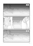  3girls 3koma absurdres ahoge ass breasts character_name comic greyscale groin highres i-168_(kantai_collection) i-19_(kantai_collection) i-58_(kantai_collection) kantai_collection large_breasts long_hair monochrome multiple_girls name_tag school_swimsuit sleeping swimsuit under_covers yua_(checkmate) 